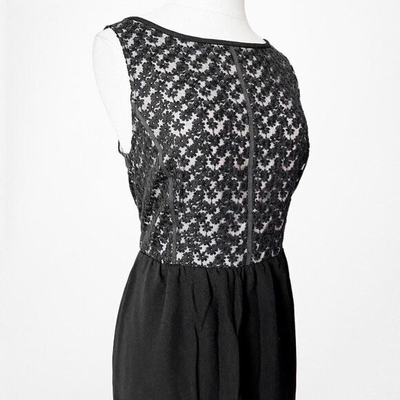 Vintage Y2K Loft Black Sleeveless Floral Lace Knee Length Shift Dress Size 4/M - Picture 5 of 6